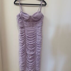 BCBGMaxAzria Lavender Ruched Midi Dress